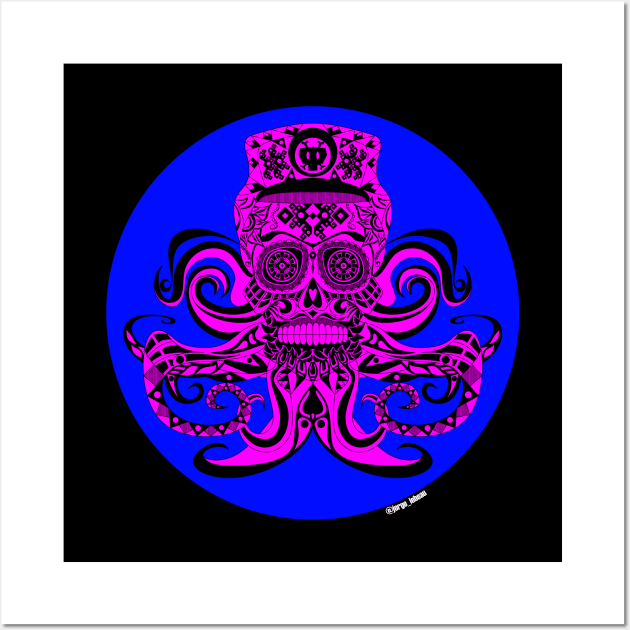 captain octopus in skeleton madness ecopop Wall Art by jorge_lebeau